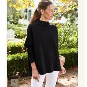 Frank & Eileen Effie Funnel Neck Capelet Top Black Triple Fleece Small